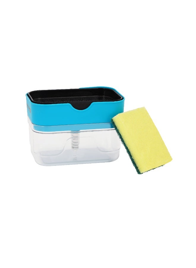 Royalford Soap Dispenser with Sponge Holder RF12898 Versatile Refillable Dispensers for Liquid Soaps 2-in-1 Innovative Design for Kitchen Use with Scrubber One Hand Use - Image 2